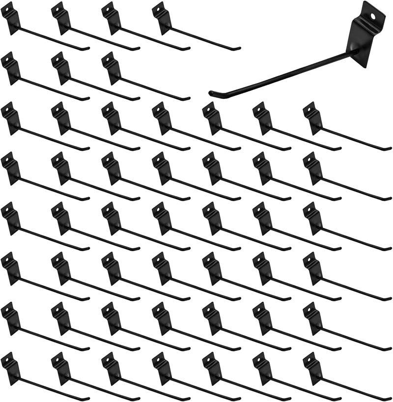Waltool 50Pcs 8 Inches Black Slatwall Panel Hooks Bulk Set, Metal Slat Wall Hanging Display Hanger Hooks, Pegboard Organizer for Gridwall Garage Shop Retail - Image 1